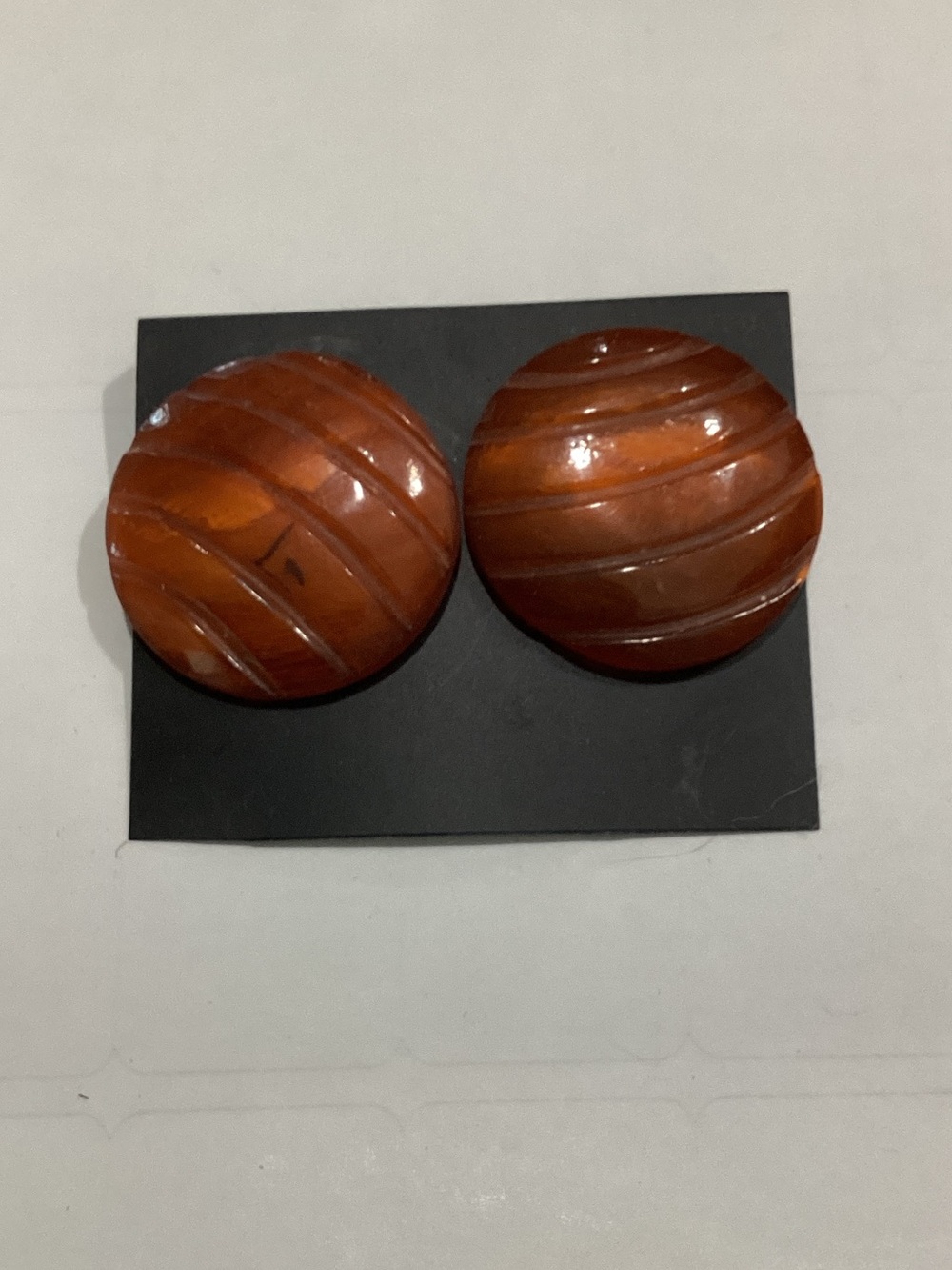 Vintage Round Swirl Clip-On‎ Earrings in Amber Orange